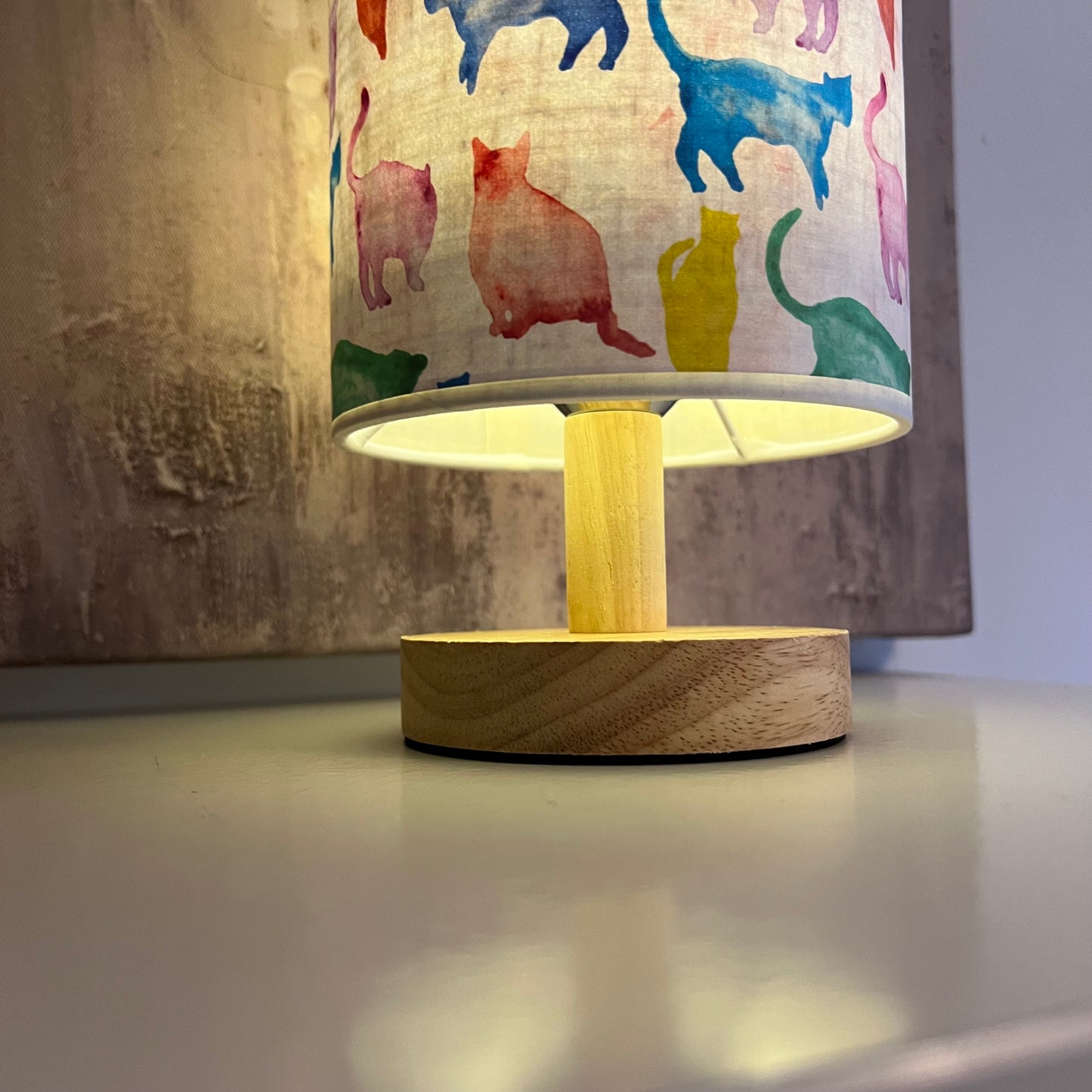 Watercolour Cat Silhouette Lamp with Wooden Base