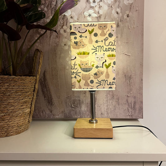 Whimsical Cat & Plant Pattern Table Lamp