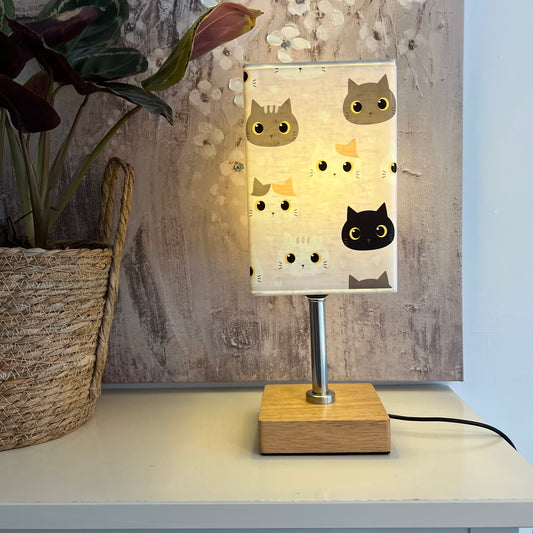 Bold Square Table Lamp with Cat Face Print Shade