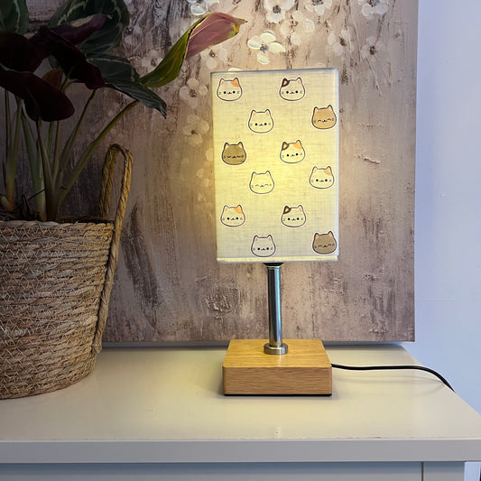 Square Table Lamp with Minimal Cat Face Print Shade